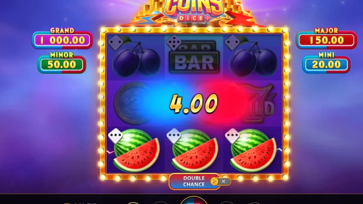 Tampilan visual slot Magnetic Coins Dice dengan simbol koin berkilau dan efek magnetik.